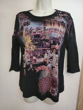 Christopher & Banks Black Jeweled Lettering Las Vegas M T Shirt